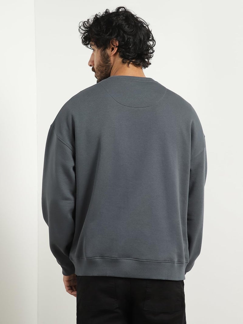 NOBERO Oversized Solid Sweatshirt(1M-TWSS-R0005-GP7_Graphite_3XL) - Image 4