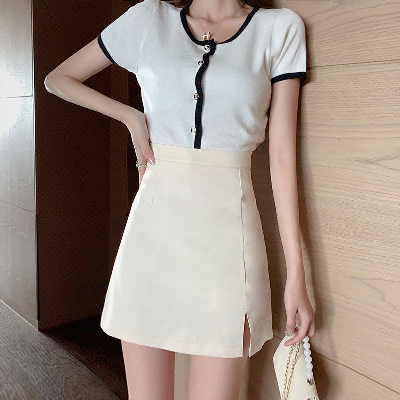 2024 Black High Waist Split Skirt Women'S New A- Line Short Skirt Suit Hip Skirt Design Sense - Image 4