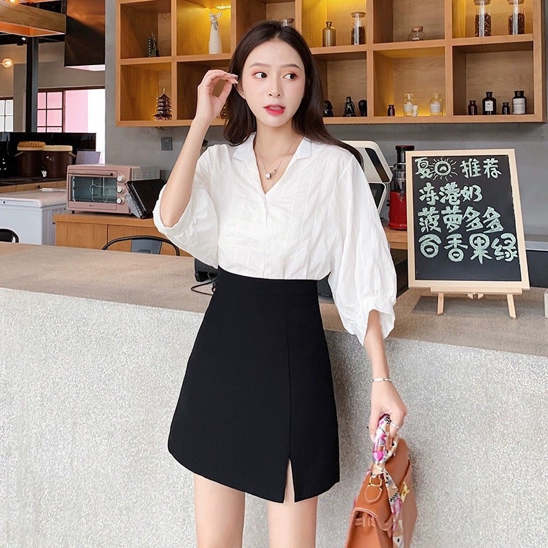 2024 Black High Waist Split Skirt Women'S New A- Line Short Skirt Suit Hip Skirt Design Sense - Image 3
