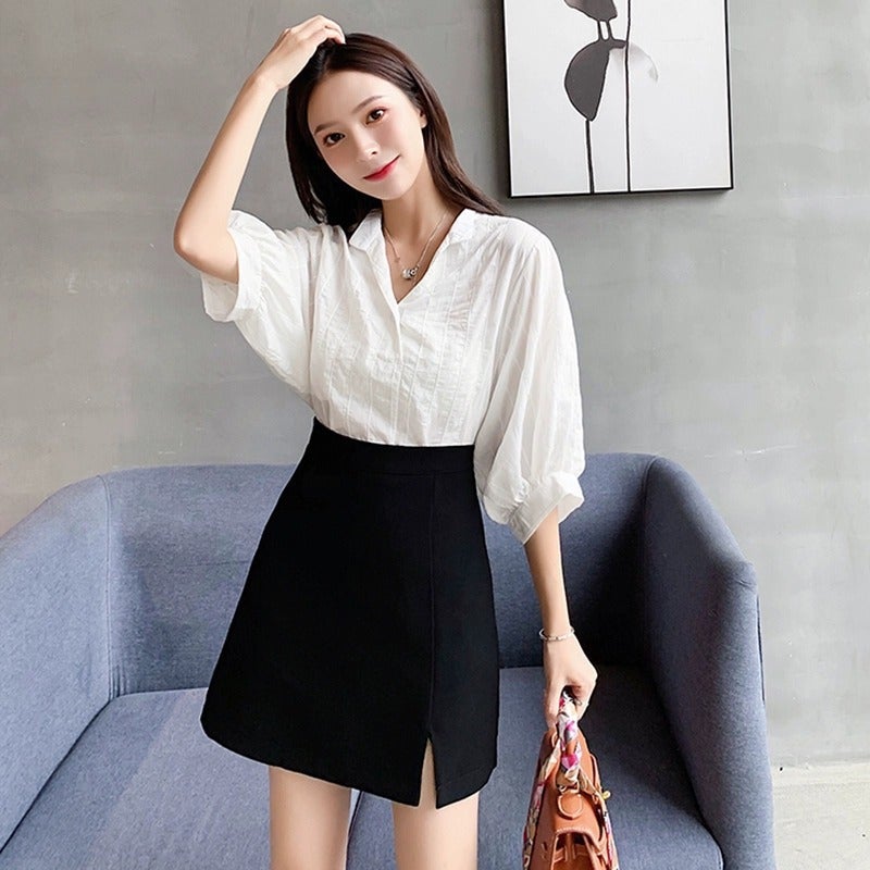 2024 Black High Waist Split Skirt Women'S New A- Line Short Skirt Suit Hip Skirt Design Sense - Image 5