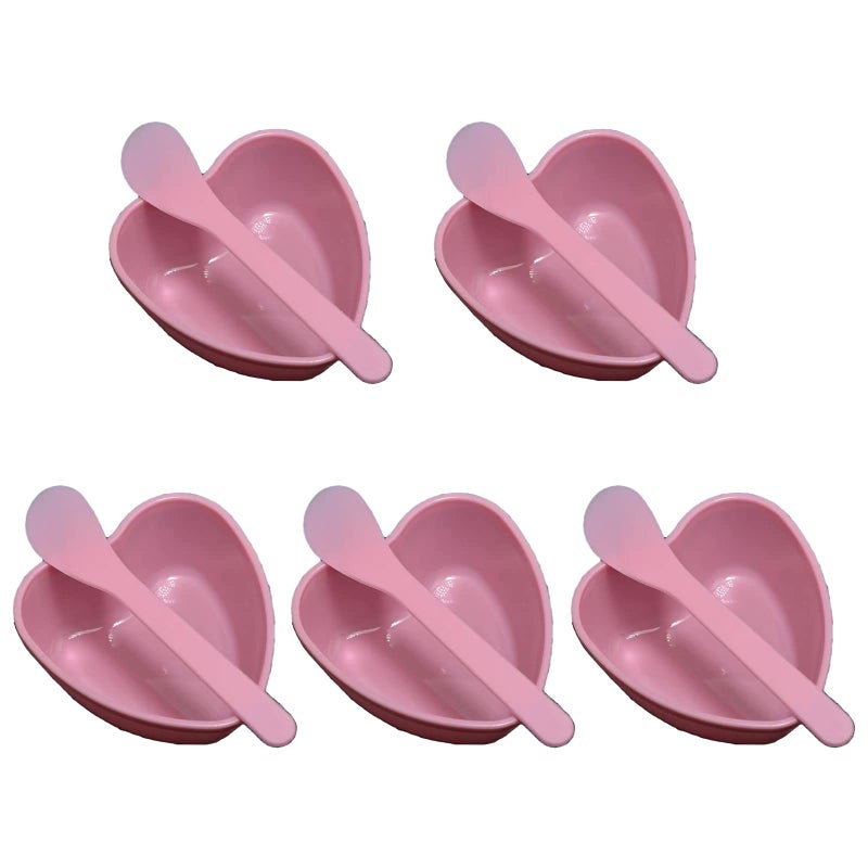 lasenersm 5 Sets Plastic Heart Shaped Facial Mask Mixing Bowl with Stirring Spatula Facemask Bowl Mud Mask Mixing Bowl DIY Skin Care Mixing Tool Kit for Lady Women Home Beauty Salon Use Pink