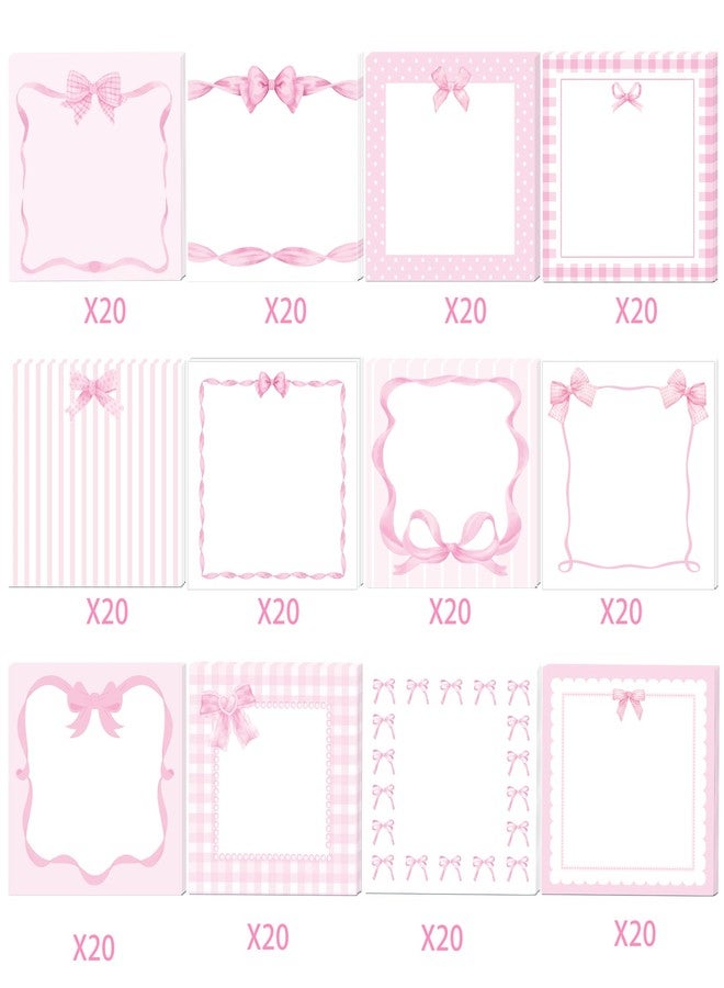 MOZUI 240 Sheets Cute Pink Bow Sticky Notes Set – 12 Adorable Bow Designs, 20 Sheets per Pad – Perfect for Home, Office, Classroom Reminders & Creative Notes – Make Every Note a Little Sparkle! - Image 4