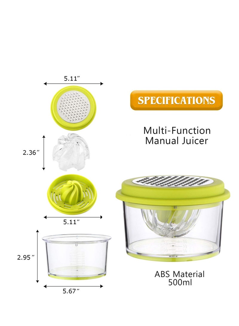 SYOSI Citrus Orange Juicer, Lemon Manual Hand Squeezer with Built-in 16OZ Measuring Cup Grater，Multi-function Manual Juicer with Multi-size Reamers and Non-Slip Base, Ginger Garlic Cheese Grater - Image 3