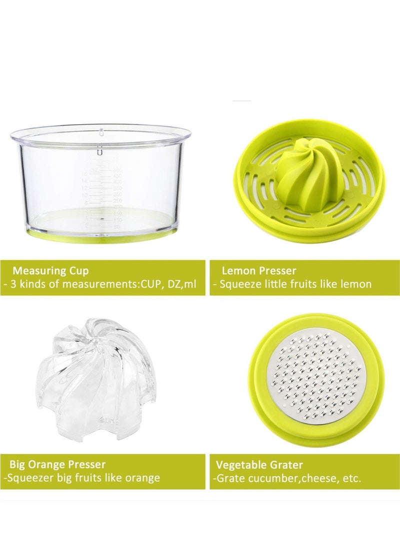 SYOSI Citrus Orange Juicer, Lemon Manual Hand Squeezer with Built-in 16OZ Measuring Cup Grater，Multi-function Manual Juicer with Multi-size Reamers and Non-Slip Base, Ginger Garlic Cheese Grater - Image 4