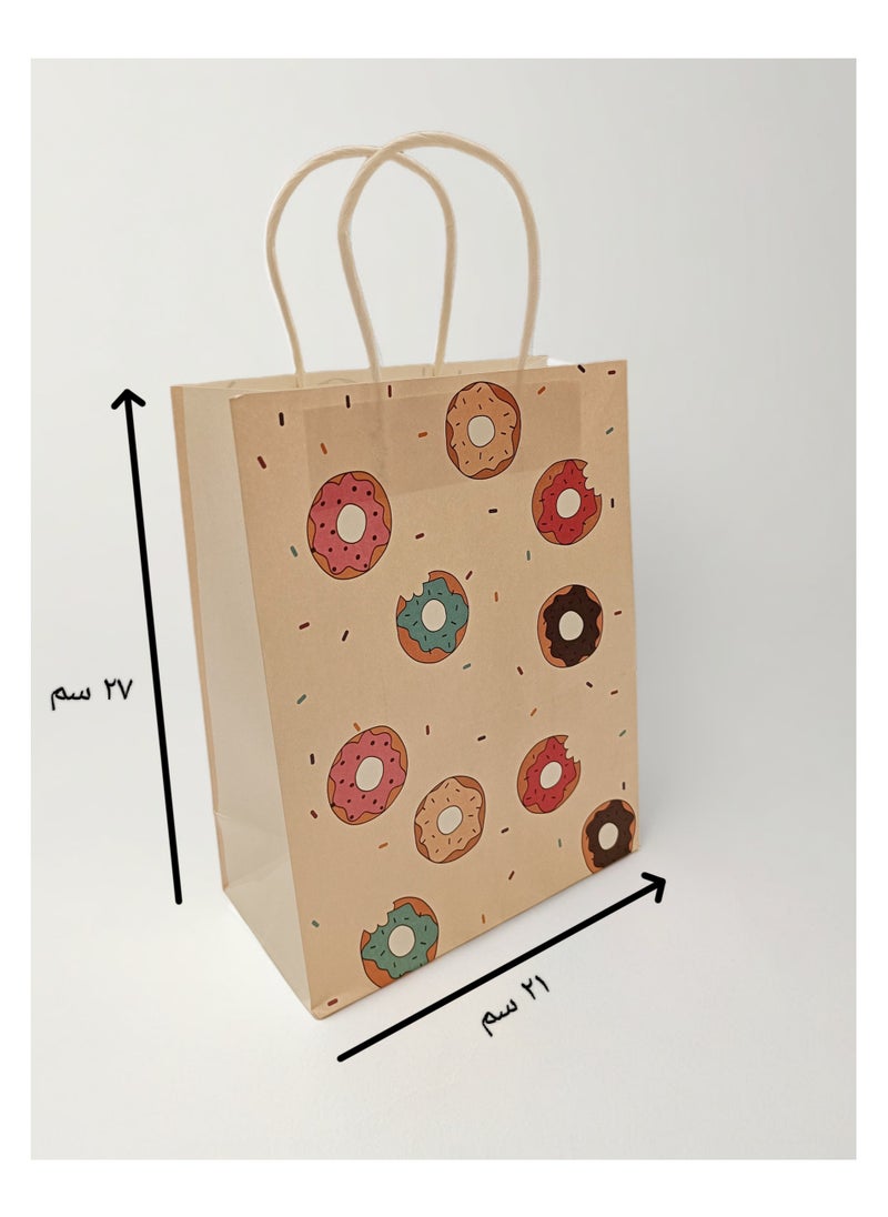 Generic - ‏Beige Paper Bag with Donut Illustrations  Medium-Sized Multi-Purpose Gift Bag for Study, Work, and Shopping, 27x21 cm - Image 1