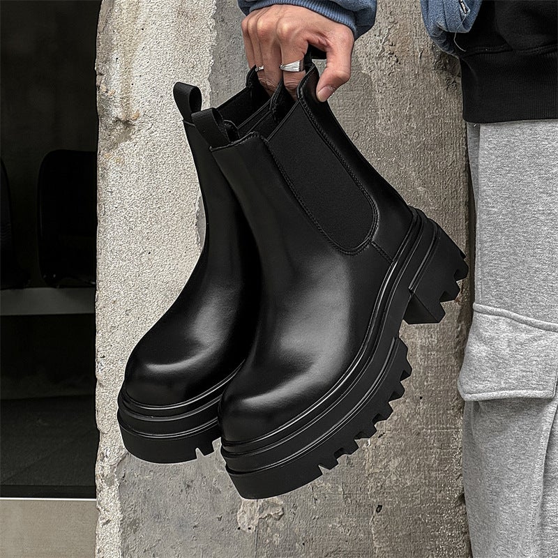 2024 Spring Thick Sole Height Increasing Workwear Boots British Short Boots Fashion Korean Style Smoke Boots Fashion Martin Boots - Image 3
