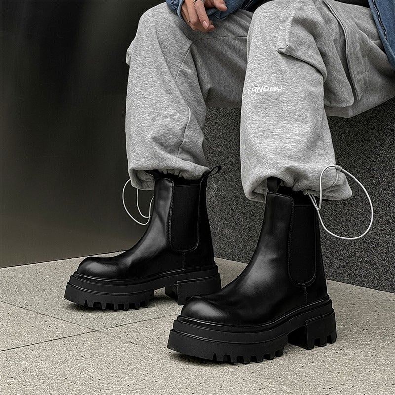 2024 Spring Thick Sole Height Increasing Workwear Boots British Short Boots Fashion Korean Style Smoke Boots Fashion Martin Boots - Image 4