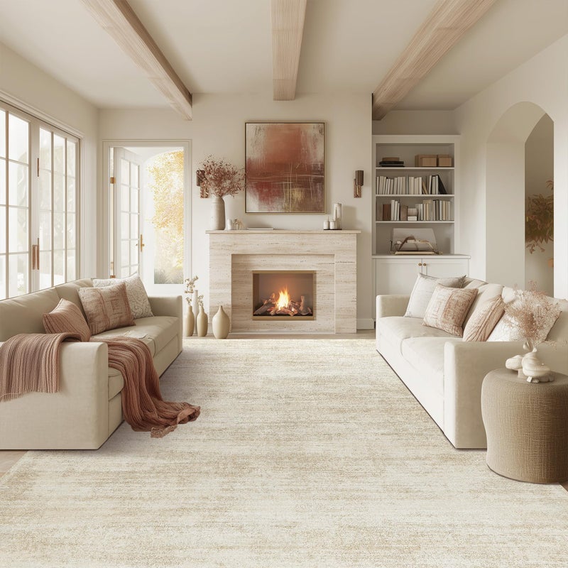 BILEEHOME 8x10 Area Rugs for Living Room,Washable Tan Beige Neutral Abstract Modern Farmhouse Boho Rugs for Bedroom - Image 1