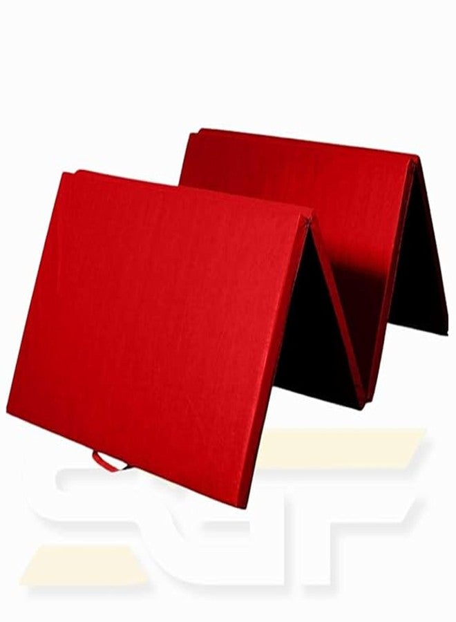 SGF Gymnastics Mats, 4 Fold Exercise Mat Yoga Gym Home Fitness Workout Mat, Thick Foam Soft Matt for Crash Tumble Pilates, Non Slip PU Leather & Carry Handles (12 MM) (RED) - Image 1
