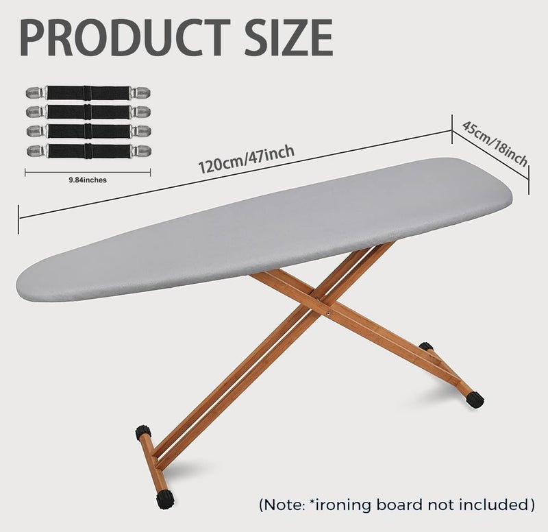 ALANX Ironing Board Cover 110x30CM, Cotton Large Iron Board Cover with 5MM pad and 4 Elastic Fasteners, Durable Thick Padding, Heat Resistance, Non Stick Scorch and Stain Resistant (Grey, 120x45CM) - Image 2