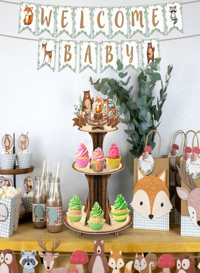 BORAMDO Woodland Animals Baby Shower Cupcake Stand Decorations 3 Tier Rustic Wooden Cake Holder Dessert Stand for Forest Themed Baby Shower Birthday Party Supplies - Image 5