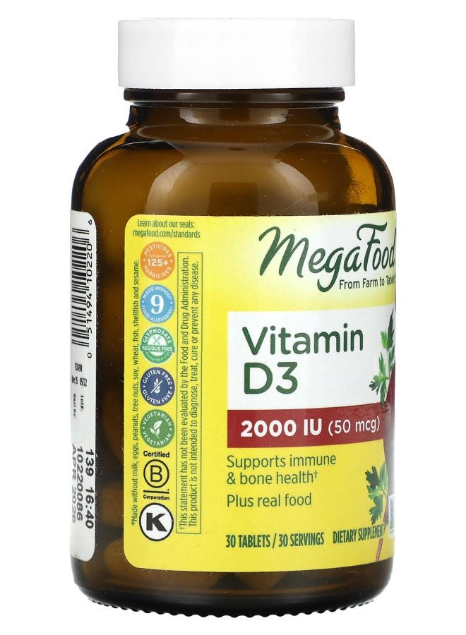 MegaFood Vitamin D3 2000 IU (50 mcg) 30 Tablets - Image 2