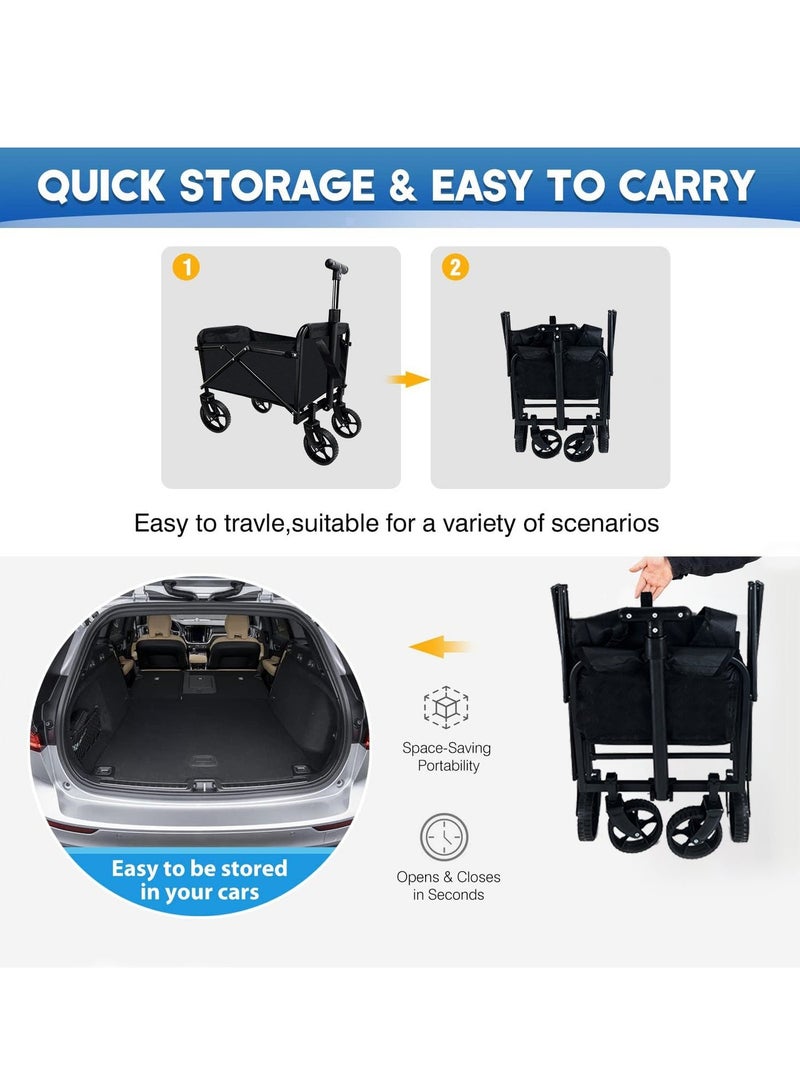general Heavy-Duty Foldable Cart Camping Vehicle with 360° Rotating Wheels - Multi-Functional Outdoor Cart for Camping, Shopping & Beach - Durable Steel Frame & 600D Oxford Fabric - Easy Fold & Portable Design - Image 4
