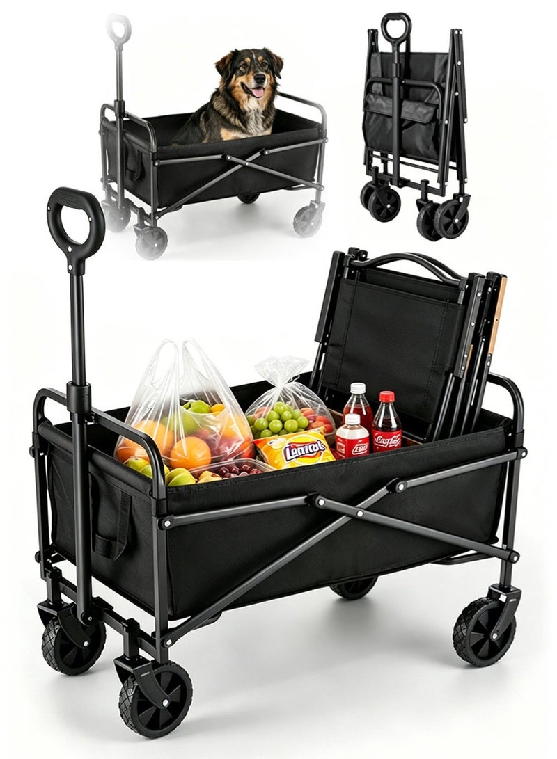 general Heavy-Duty Foldable Cart Camping Vehicle with 360° Rotating Wheels - Multi-Functional Outdoor Cart for Camping, Shopping & Beach - Durable Steel Frame & 600D Oxford Fabric - Easy Fold & Portable Design - Image 1