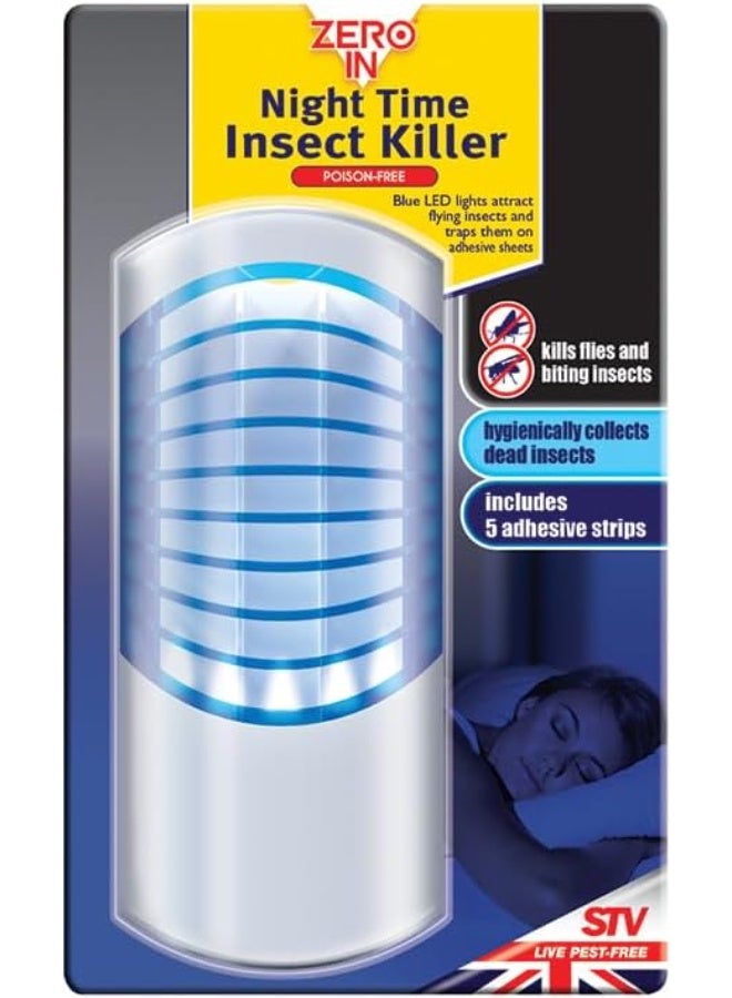 زيرو إن قاتل حشرات ليلي، سهل التخلص منه، خالٍ من السموم، مصباح LED بالأشعة فوق البنفسجية، يتضمن 5 أوراق لاصقة، فعال في مكافحة الحشرات المنزلية - Image 1