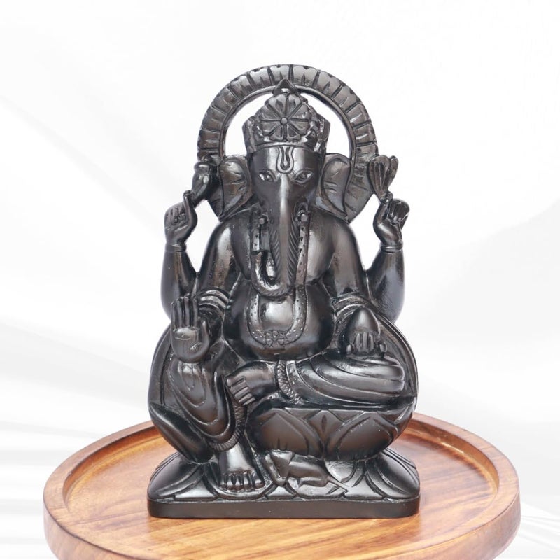 VintageBihar Handcrafted Ganesh murti on Pure Natural Black Stone Perfect Ganesha Idols ganpati Bappa murti Ganesh Idol for Home puja vinayagar Statue for Pooja Room Black Height 4 Inch - Image 1