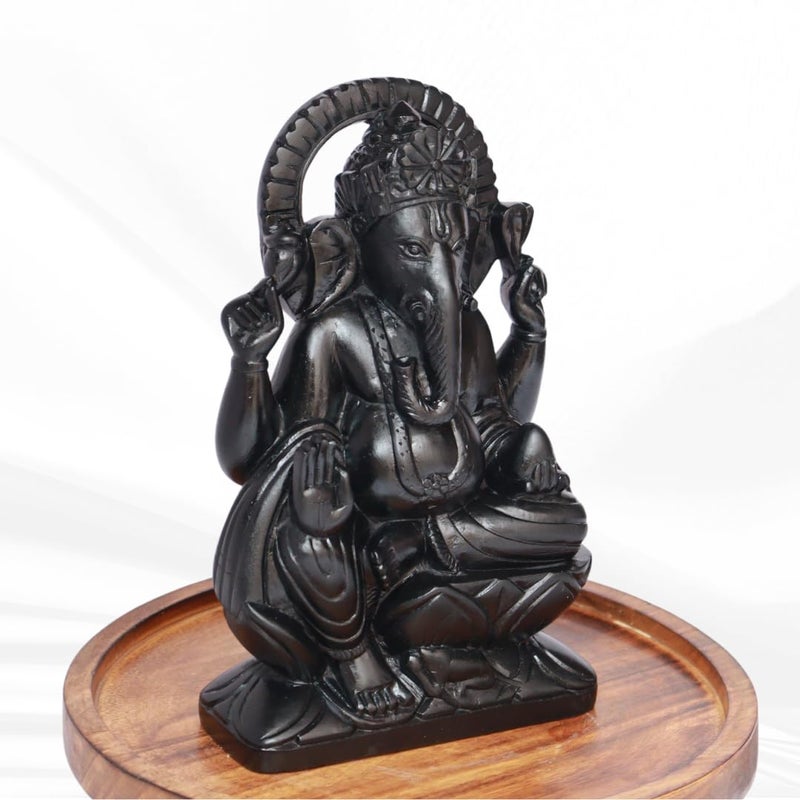 VintageBihar Handcrafted Ganesh murti on Pure Natural Black Stone Perfect Ganesha Idols ganpati Bappa murti Ganesh Idol for Home puja vinayagar Statue for Pooja Room Black Height 4 Inch - Image 2