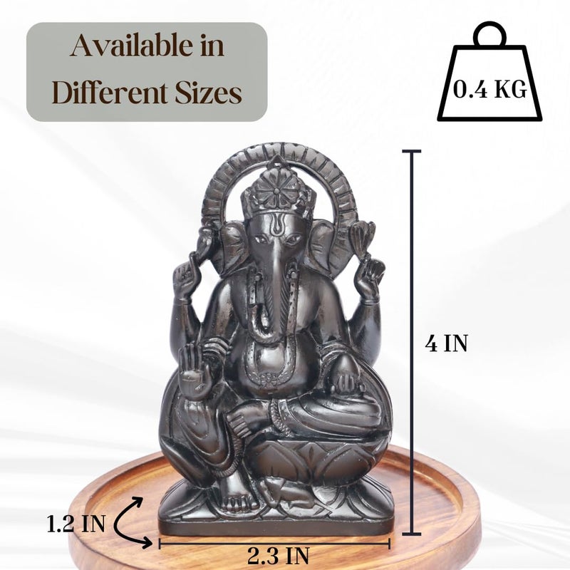 VintageBihar Handcrafted Ganesh murti on Pure Natural Black Stone Perfect Ganesha Idols ganpati Bappa murti Ganesh Idol for Home puja vinayagar Statue for Pooja Room Black Height 4 Inch - Image 5