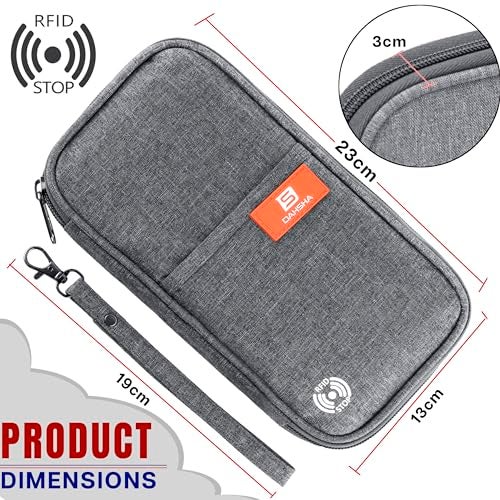DAHSHA RFID Travel Family Passport Holder Wallet Organizer for Credit Debit Card Boarding Pass with Removable Hand Strap for Men and Women (Grey, 13 x 3 x 23 Cm) - Image 2