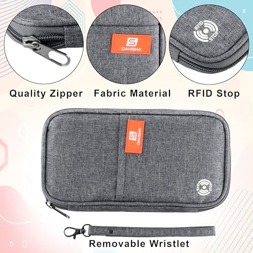 DAHSHA RFID Travel Family Passport Holder Wallet Organizer for Credit Debit Card Boarding Pass with Removable Hand Strap for Men and Women (Grey, 13 x 3 x 23 Cm) - Image 5