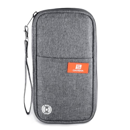 DAHSHA RFID Travel Family Passport Holder Wallet Organizer for Credit Debit Card Boarding Pass with Removable Hand Strap for Men and Women (Grey, 13 x 3 x 23 Cm) - Image 1