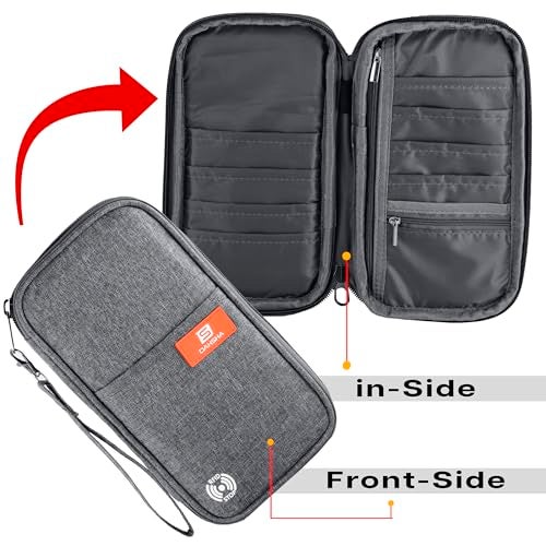 DAHSHA RFID Travel Family Passport Holder Wallet Organizer for Credit Debit Card Boarding Pass with Removable Hand Strap for Men and Women (Grey, 13 x 3 x 23 Cm) - Image 3
