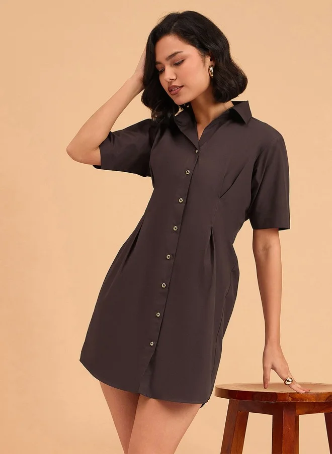 SASSAFRAS Brown Shirt Dress for Women