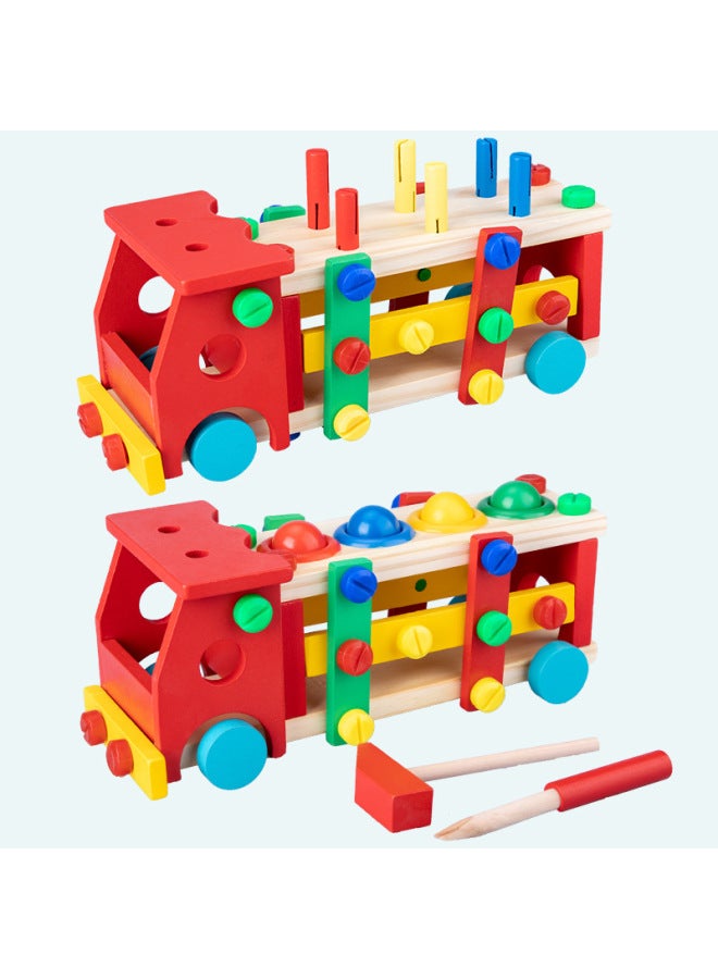 Kidsren's Wooden Disassembly And Assembly Screw Car Ever-changing Combination Engineering Nut Car Educational Assembly Building Block Toy Wholesale-Color:Knock Ball Tool Cart - Image 4