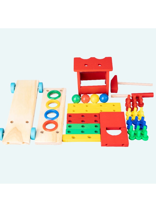 Kidsren's Wooden Disassembly And Assembly Screw Car Ever-changing Combination Engineering Nut Car Educational Assembly Building Block Toy Wholesale-Color:Knock Ball Tool Cart - Image 3