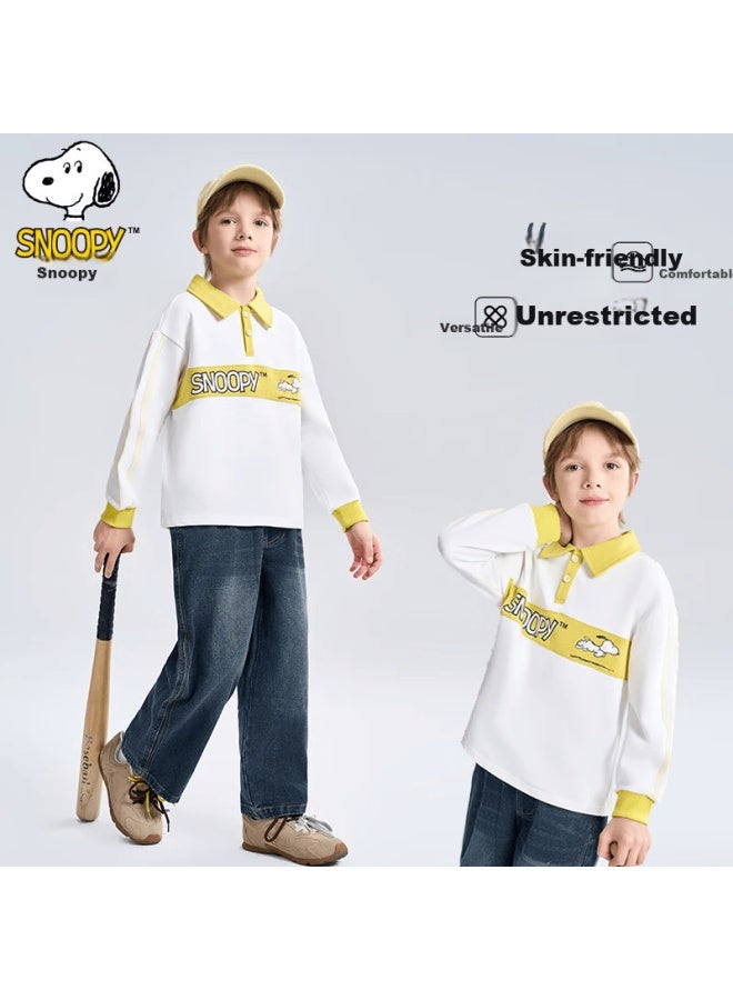 Snoopy Kids Autumn Winter Fashion Versatile Polo Collar Sweatshirt Yellow 120 - Image 2