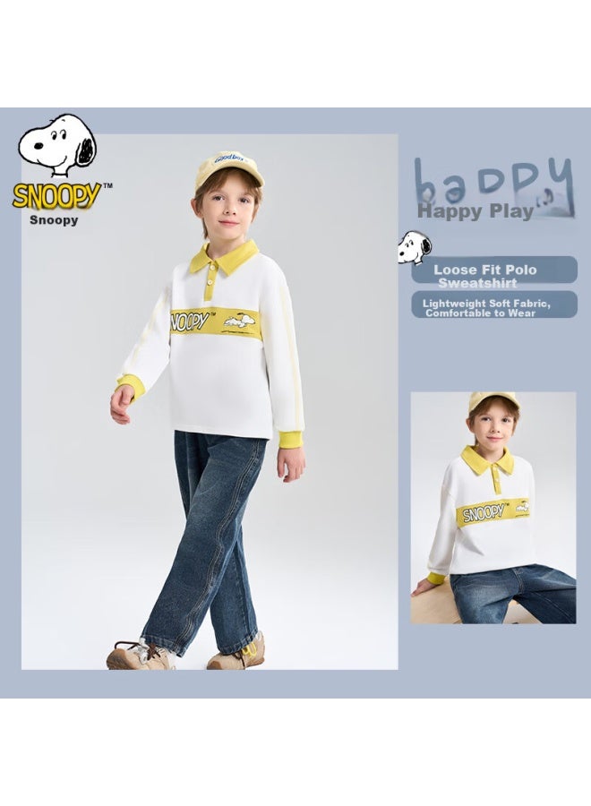 Snoopy Kids Autumn Winter Fashion Versatile Polo Collar Sweatshirt Yellow 120 - Image 1
