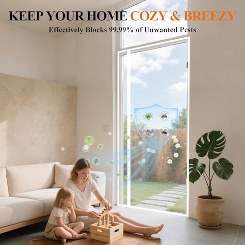 MAGZO Magnetic Screen Door White, Fits 32'' x 80'' Door, Reversible Left Right Side Opening, Scratch-Proof Polyester, Pet&Kids Friendly, Easy Install with Hook&Loop, Keep Annoying Creatures Out - Image 3