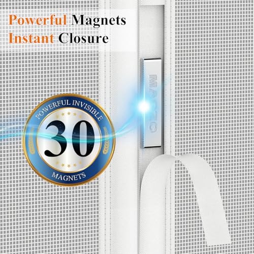 MAGZO Magnetic Screen Door White, Fits 32'' x 80'' Door, Reversible Left Right Side Opening, Scratch-Proof Polyester, Pet&Kids Friendly, Easy Install with Hook&Loop, Keep Annoying Creatures Out - Image 4