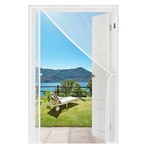 MAGZO Magnetic Screen Door White, Fits 32'' x 80'' Door, Reversible Left Right Side Opening, Scratch-Proof Polyester, Pet&Kids Friendly, Easy Install with Hook&Loop, Keep Annoying Creatures Out - Image 1