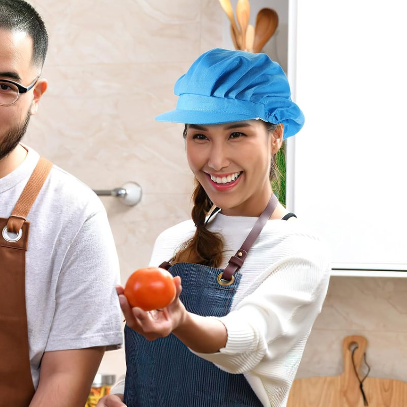 Unisex Chef Hat Food Service Hair Net Cooking Kitchen Work Cap Breathable Mesh Protective Hair Cover for Restaurant and Home Use Blue - Image 5