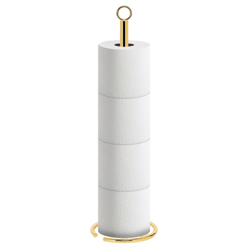 NearMoon NearMoon Bath Toilet Paper Holder Stand Free Standing Tissue Paper Storage with Reserve Space Toilet 4 Rolls Holder for BathroomKitchen CountertopAll Metal 1 Pack Chrome Gold