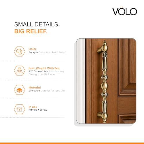 VOLO Main Door Handle/Door Handles for Main Door/Glass Door Handle/Pull Handles, for Home/Office/Hotels (Antique Brass)(Rajwadi Handle) (12" (300mm), 1) - Image 5
