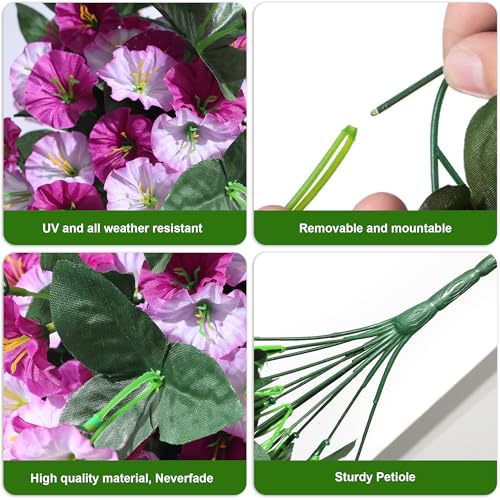 florisso Fake Flowers for Outdoor Decorations 2 PCS Artificial Silk Morning Glory Trailing Vines Look Real UV Resistant for Porch Planter Patio Decor Light Fuchsia and Fuchsia - Image 3