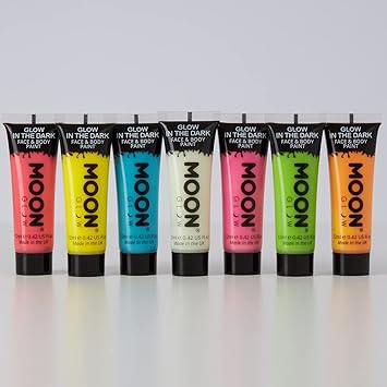 Moon Glow 12ml Glow in the Dark Face Body Paint Set of 7 Phosphorescent Charge to Glow - Image 2