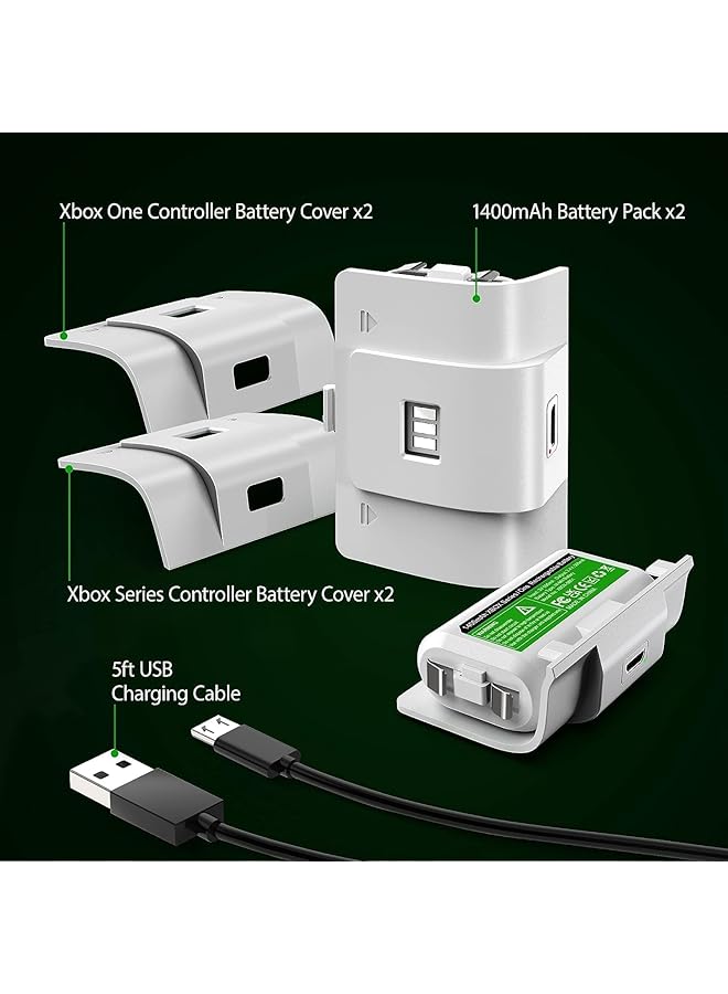 erorex Rechargeable Controller Battery Pack With 4 Cover Play And Charge Kit With Micro Usb Charging Cable For Xbox 1 S X Elite Wireless Remote 2 Pack White  - Image 2