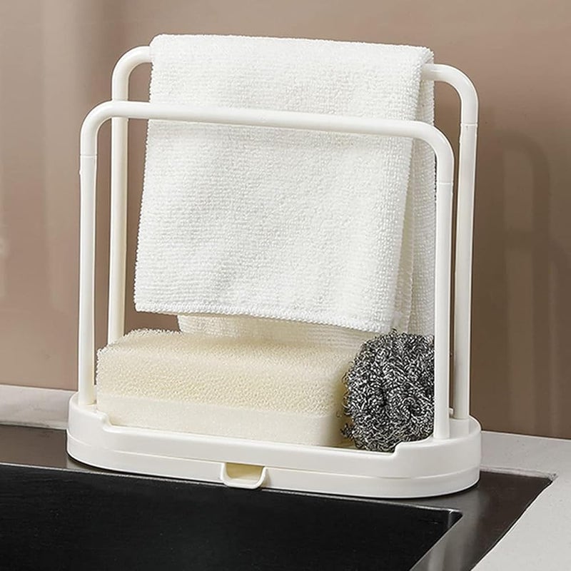 IBAMA White Plastic Kitchen Sink Racks Double Dishcloth Sponge Stand Hangers Drain Design Kitchen Storage Racks Organizers Kitchen Accessories - Image 1