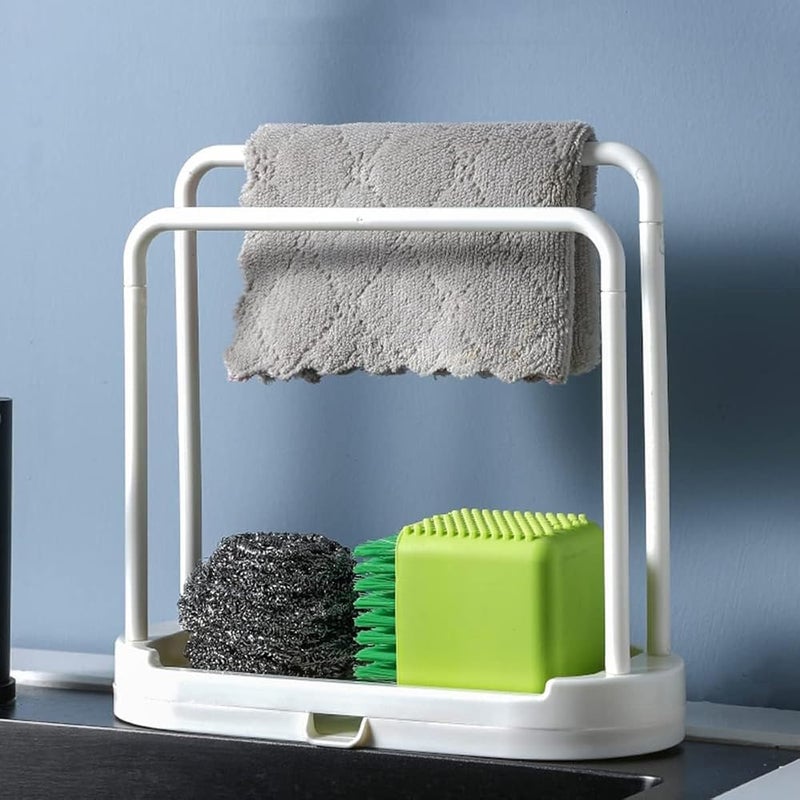 IBAMA White Plastic Kitchen Sink Racks Double Dishcloth Sponge Stand Hangers Drain Design Kitchen Storage Racks Organizers Kitchen Accessories - Image 2