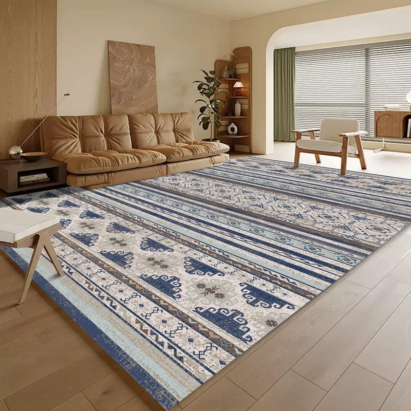 RUGSURE Washable Area Rugs 5' x 7' - 1/6 Thick - Moroccan-Inspired -Stain & Water Resistant Non-Slip - Resistant Rug for Living Room, Bedroom, Nursery, Pet & Child Friendly (Blue and Brown) - Image 1