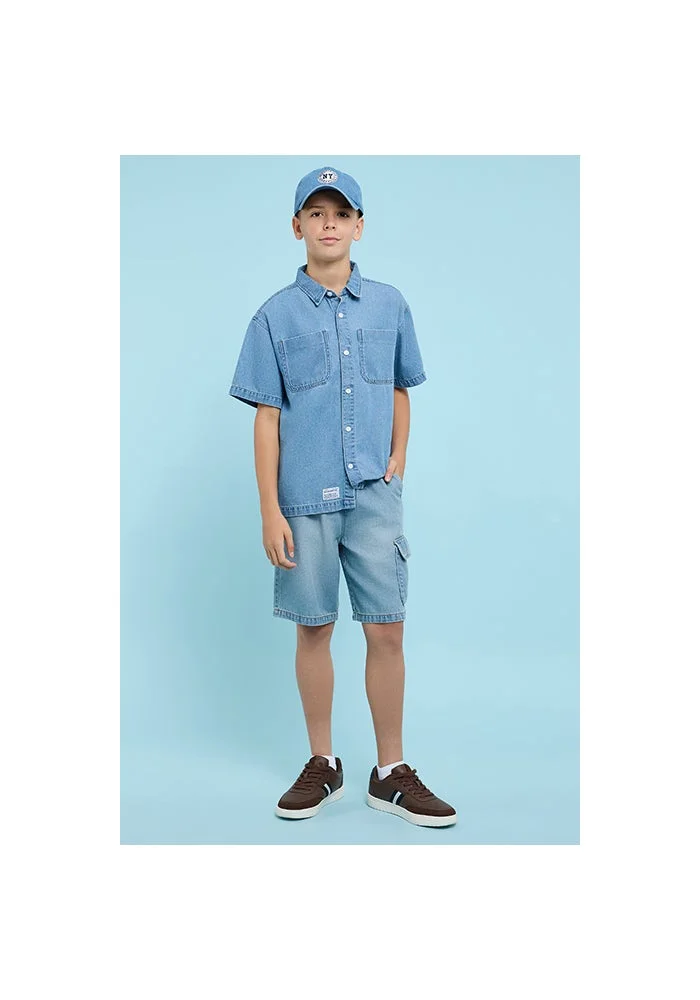 R&b Washed Shirt with Classic Collar and Short Sleeves