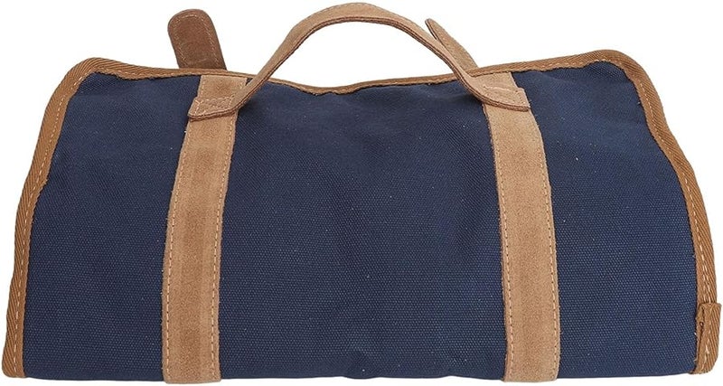 حقيبة بارمين محمولة كبيرة السعة مع حزام قابل للتعديل طقم قماش كتان أزرق للتخييم والحفلات والأنشطة الخارجية - Image 2