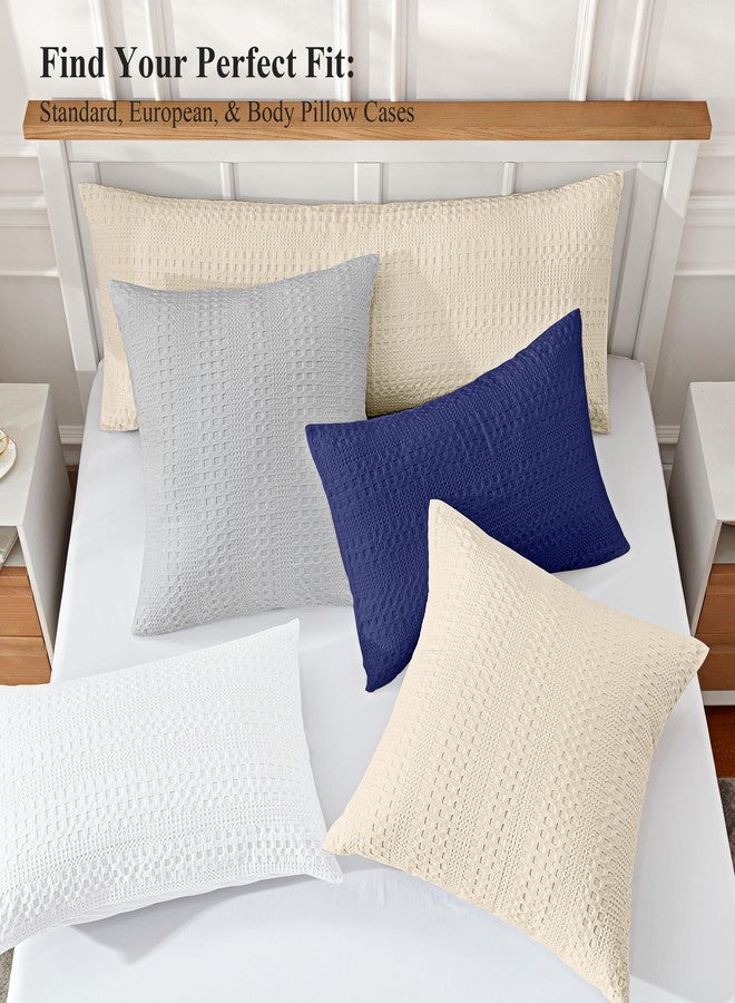 MOSLUNA Waffle Weave Pillowcases King Size 20" x 36" 2 Pack,Beige - Image 5