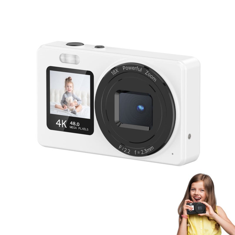 4K Dual Screen Camera: 2.4-Inch + 1.3-Inch Dual Screens, 48MP Photos, 18X Zoom - Portable Compact Design, User-Friendly Operation Digital Camera for Kids, Students, Travelers - Image 1