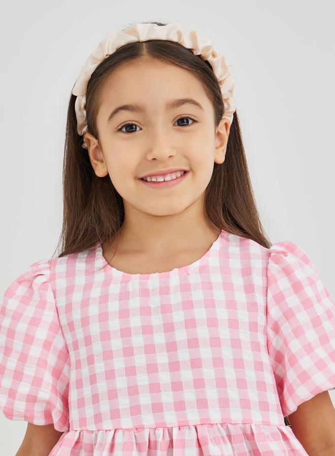 Styli Girls Pink Gingham Check Seersucker A-Line Dress - Image 3