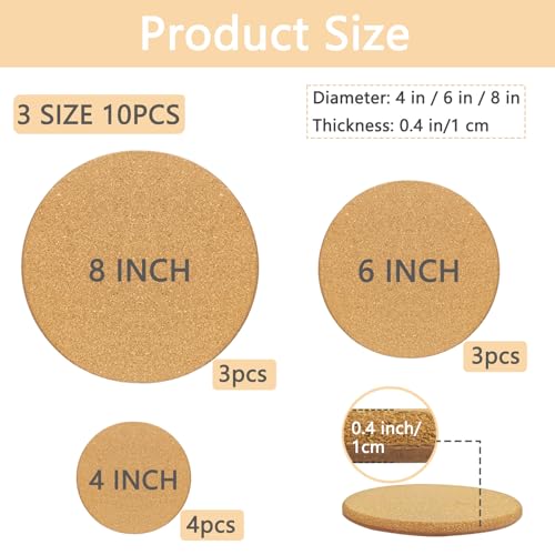 Venyat 3 Sizes Cork Plant Coasters, 4/6/8 Inch Double Layers Thickened Cork Plant Mats, 10 Pcs Cork Coasters for Plants, Plant Coasters for House Plants - Image 2