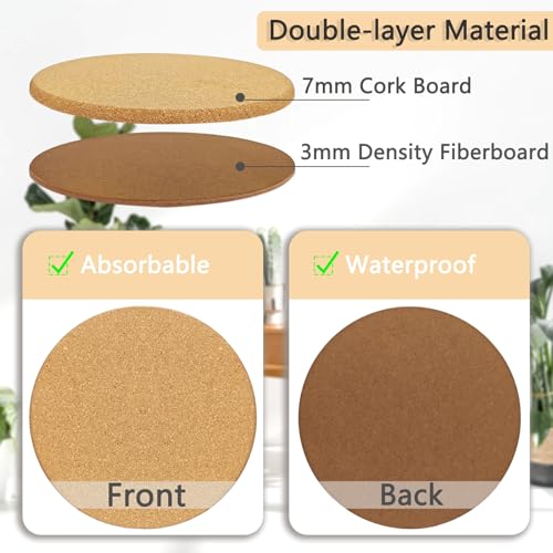Venyat 3 Sizes Cork Plant Coasters, 4/6/8 Inch Double Layers Thickened Cork Plant Mats, 10 Pcs Cork Coasters for Plants, Plant Coasters for House Plants - Image 4